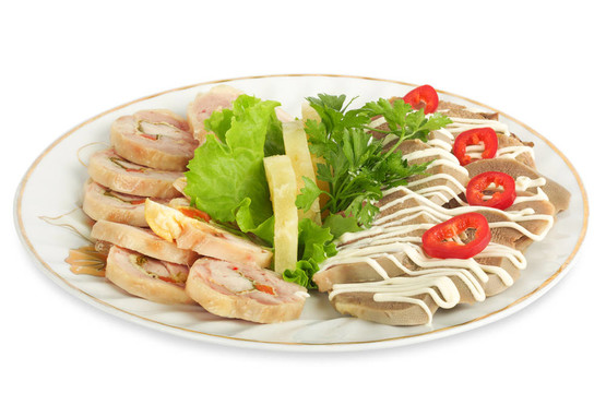 冷開胃菜肉餅；裝飾片菠蘿萵筍