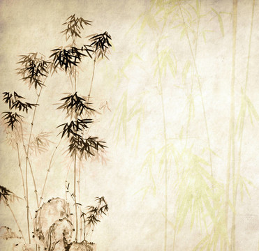 具有手工紙紋理的中國(guó)竹子設(shè)計(jì)