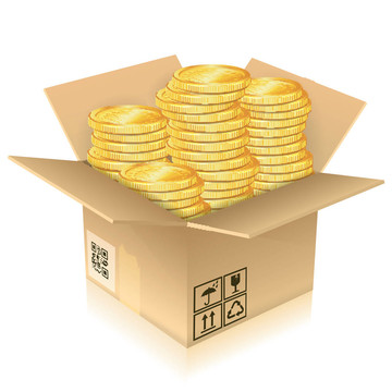 有金幣的紙箱