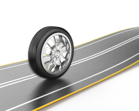 在道路上行駛的車輪