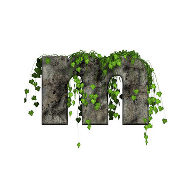 3D石字母上的綠色常春藤