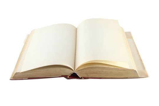 舊的空白書在白色背景上打開側(cè)面視圖。