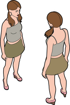 等距的女人的正面和背面的姿勢
