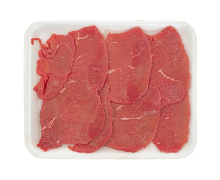 泡沫托盤上的牛肉眼圓牛排