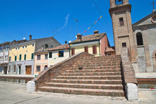 胭脂橋。Comacchio。Emilia Romagna。意大利.