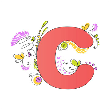 七彩花字母。字母C