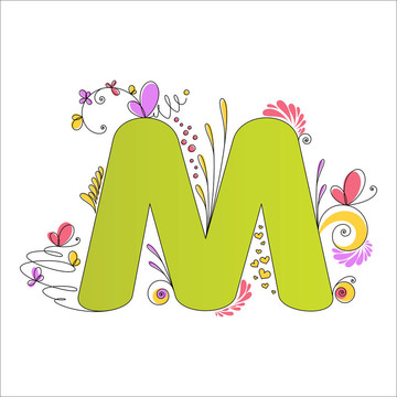 七彩花字母。字母M