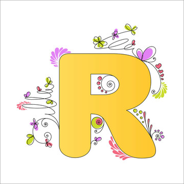 七彩花字母。字母R