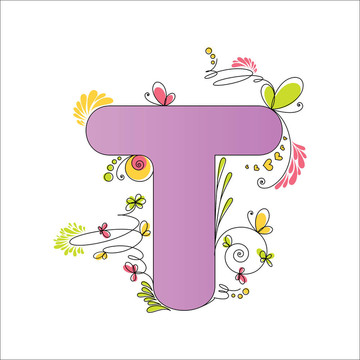 七彩花字母。字母T