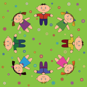 孩子們在草地上放松