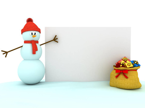 白色背景下的3D雪人