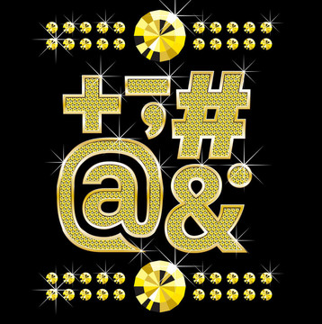 金色的金屬鉆石字母和數(shù)字的大和小