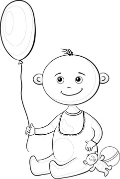 帶有玩具的嬰兒；輪廓