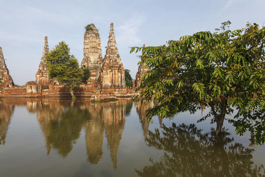 洪水chaiwatthanaram Ayutthaya神廟