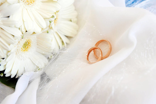 白色非洲菊和結(jié)婚戒指