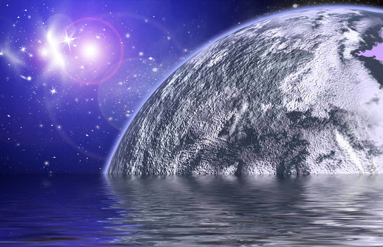 行星在水里反射的空間