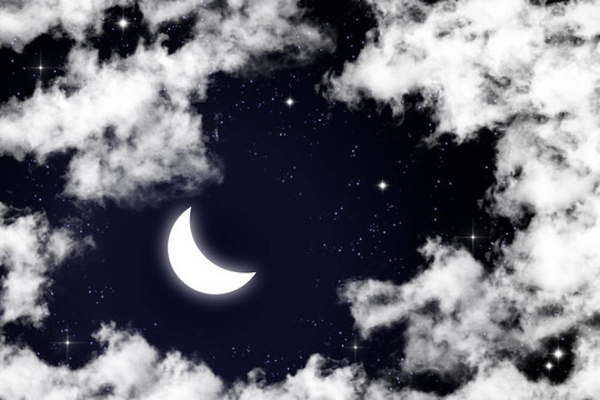 夜空中的月亮和星星