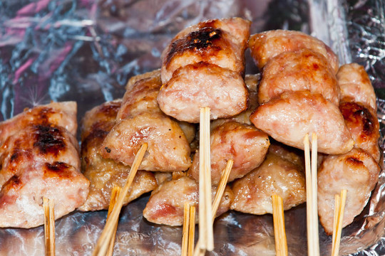 亞洲的烤豬肉；泰國(guó)E-SAN的食品