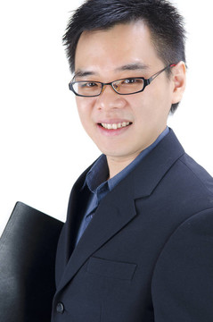 帶有文件夾的亞洲商人