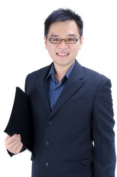 帶有文件夾的亞洲商人