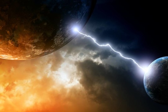兩個(gè)行星在太空中