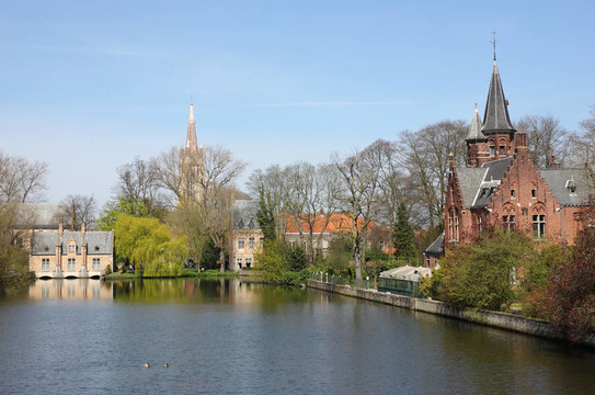 Minnewater在布魯日；Belguim