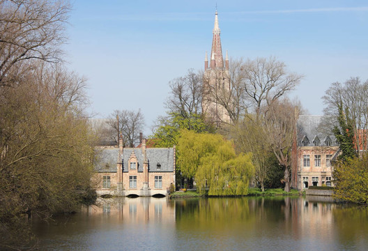 Minnewater在布魯日；Belguim
