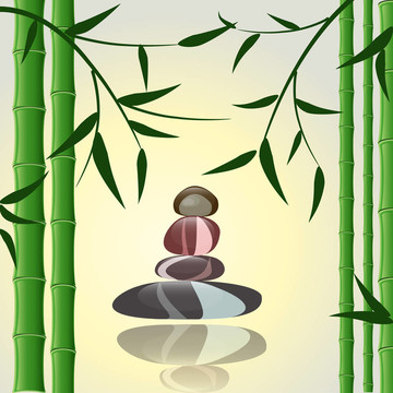 設(shè)計(jì)背景竹與溫泉的石頭