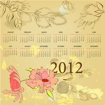 年份日歷模板2012