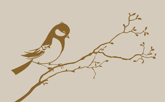 褐色背景鳥類剪影；插圖