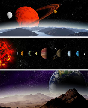 圖解圖顯示太陽系中行星的排列順序。太空深處的行星插圖。