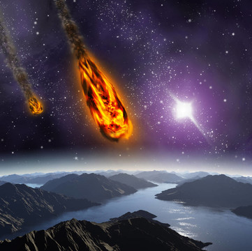宇宙中小行星的攻擊。流星撞擊的抽象說(shuō)明。