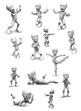 3D小人物非常害怕；在恐懼中顫抖，大聲大笑