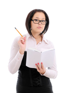 帶鉛筆和書的女人
