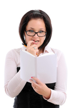 帶鉛筆和書的女人
