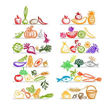 貨架上的健康食品；設(shè)計(jì)草圖