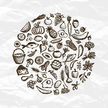 健康食品背景；設(shè)計素描