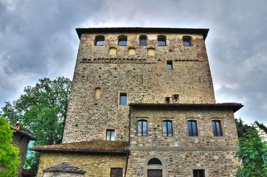 馬拉斯皮納Dal Verme城堡。博比奧。Emilia Romagna。意大利.