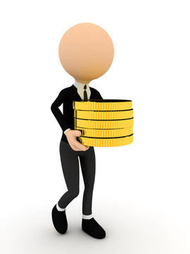 3D人物與金幣。