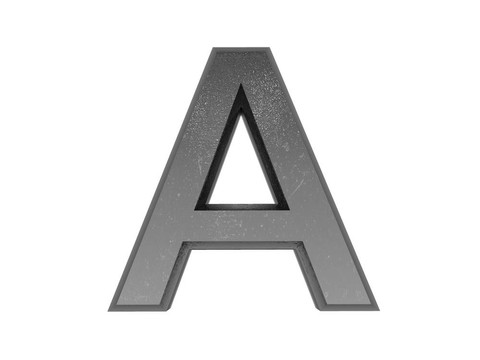 金屬中的3D字母；白色背景。