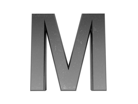 金屬中的3D字母；白色背景。