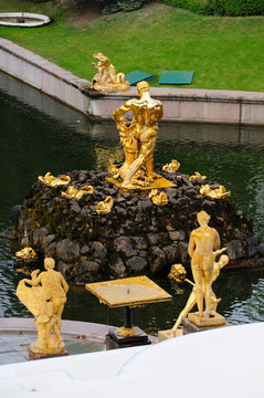 在Petergof公園的噴泉。參孫噴泉