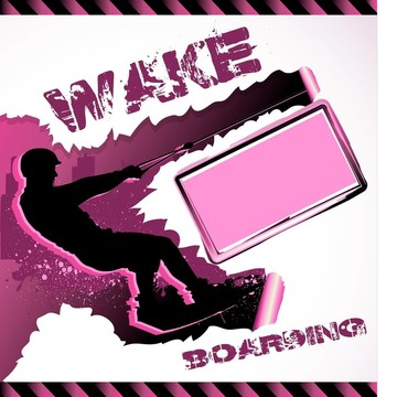 城市載體組成的城市天際線和wakeboarder剪影