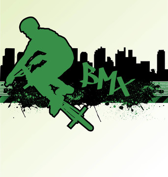 BMX自行車對(duì)城市垃圾背景模板