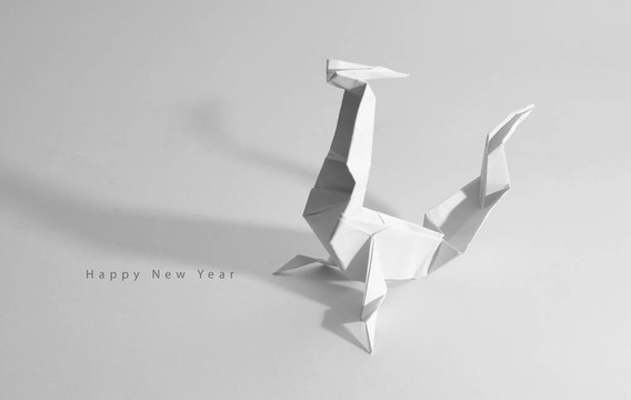 新年賀卡。龍折紙