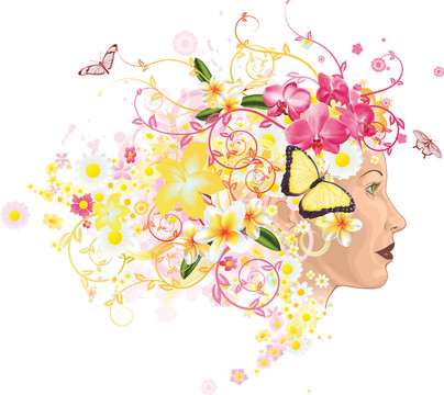 漂亮的女人用頭發(fā)做成花朵