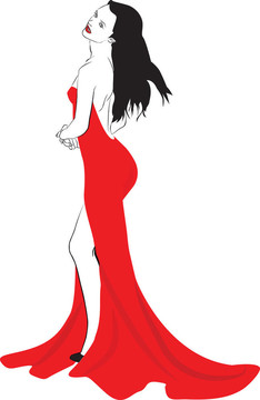 漂亮的女人穿著紅色的衣服