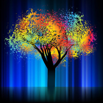 夜间彩色树。EPS 8