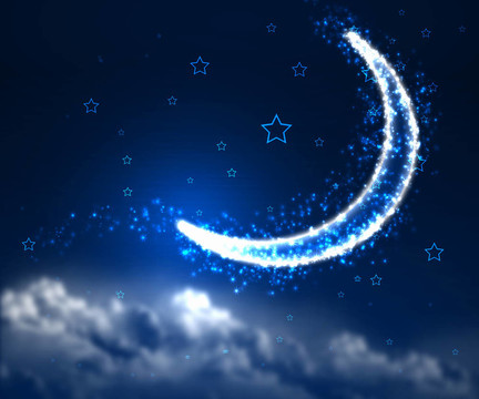 夜空背景與月亮和星星