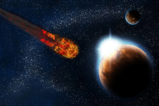 抽象行星與太陽耀斑在深空-明星星云對黑色背景